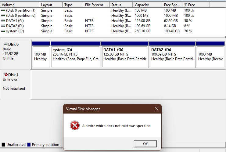 Disk 1 disappeared - Microsoft Q&A