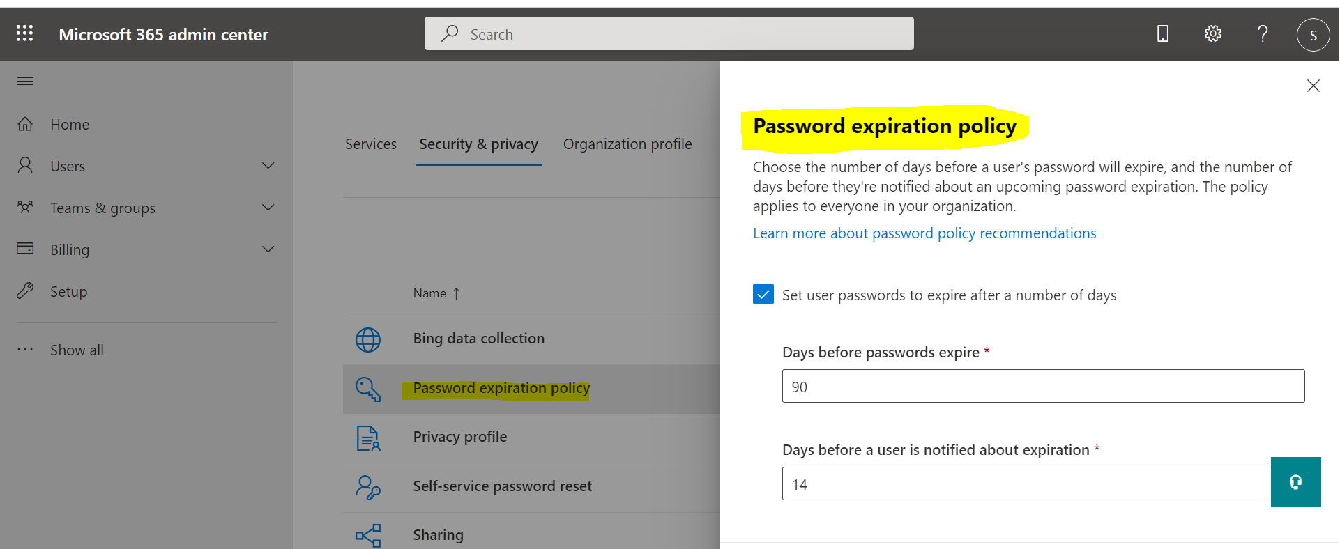 Set password never expires to Entra ID only service account/shared ...