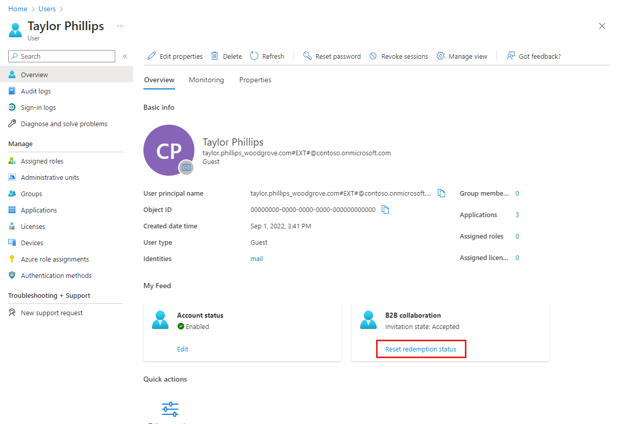 Screenshot showing the B2B collaboration reset link.