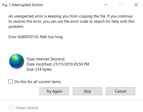 error 0x80010135 while extracting a zip file - Microsoft Q&A