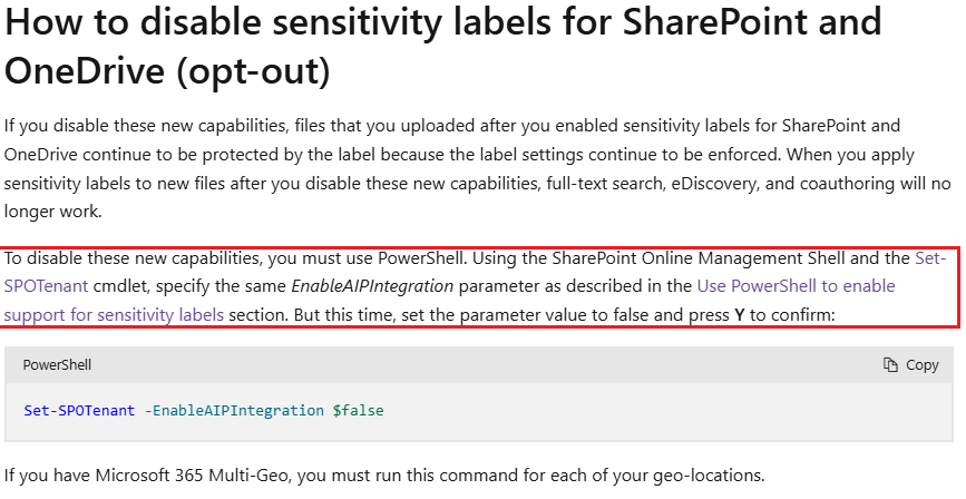 Disable sensitivity labelling so I can share Loops externally ...