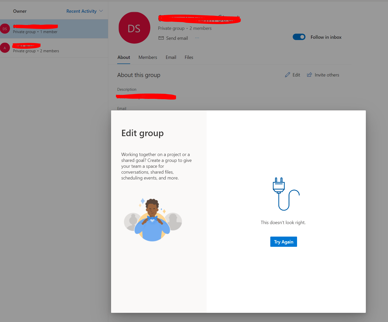 Microsoft 365 Groups Unable to Edit - "This doesn't look right" / "try ...
