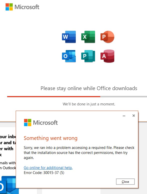 office 365 installation fails with error 30015 - Microsoft Q&A