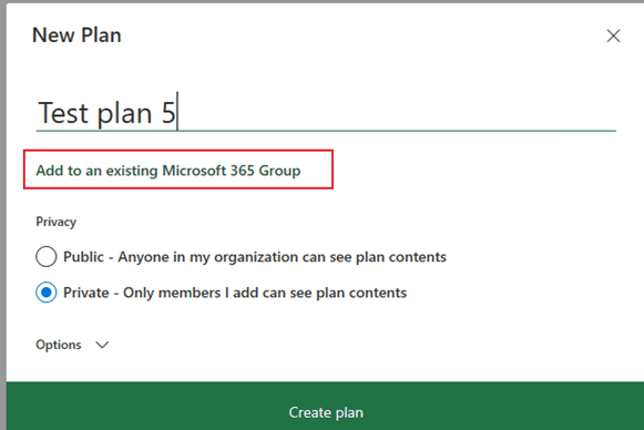 New Microsoft Planner Plan creates an entirely new Sharepoint site ...