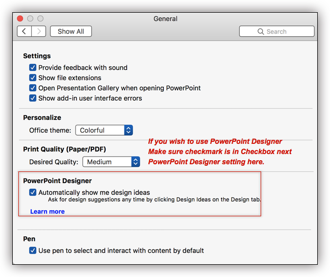 Unable to see powerpoint design ideas on MacBook. - Microsoft Q&A