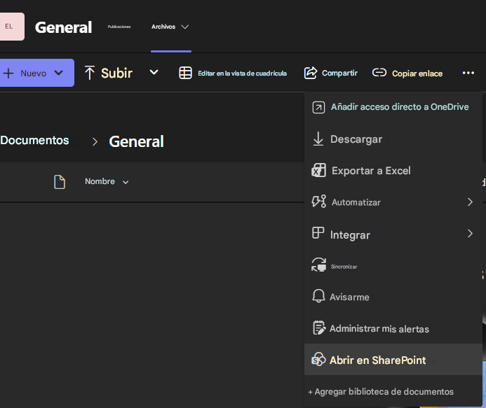 ELGeneralPublicacionesArchivosNuevoSubirEditar en la vista de cuadrículaCompartirCopiar enlace...Añadir acceso directo a OneDriveDocumentos>GeneralNombreDescargarExportar a ExcelAutomatizar>Integrar>SincronizarAvisarmeAdministrar mis alertasAbrir en SharePoint+ Agregar biblioteca de documentosF