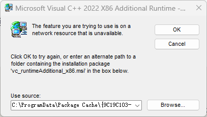 使用Microsoft Visual C++ 2022 X86 修复时出现问题，无法使用相关文件 - Microsoft Q&A