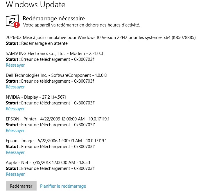 2026-03-21 Issue Windows Update, Nvidia, Screen resolution 01