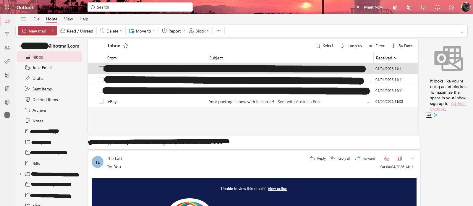 When selecting my inbox outlook shows the email in the reading body I ...