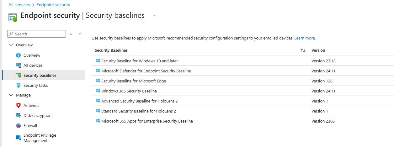 Intune security baseline