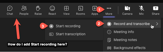 In a Teams meeting, how do I customize the icons that show on the top ...