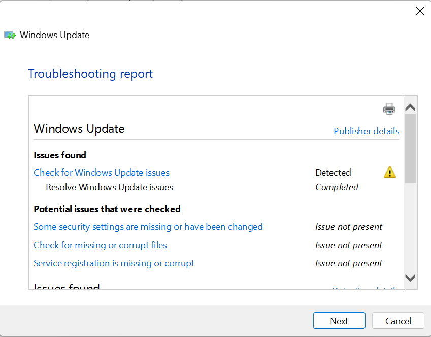 Windows 11 trubble shooter stating issue detected - Microsoft Q&A