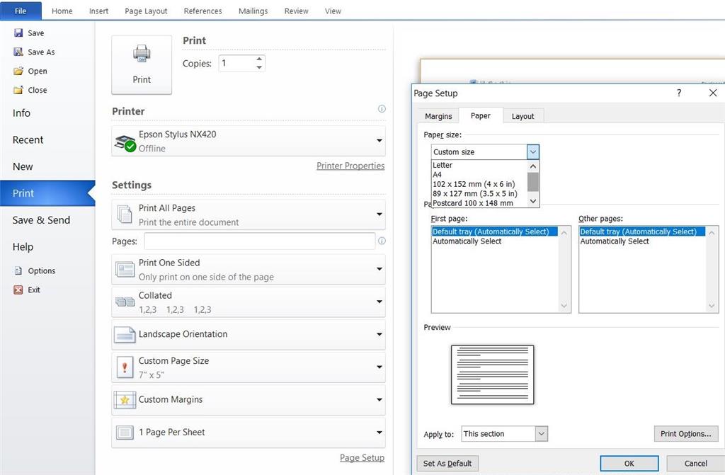 Printing Custom Paper Size Error - Word - Microsoft Q&A