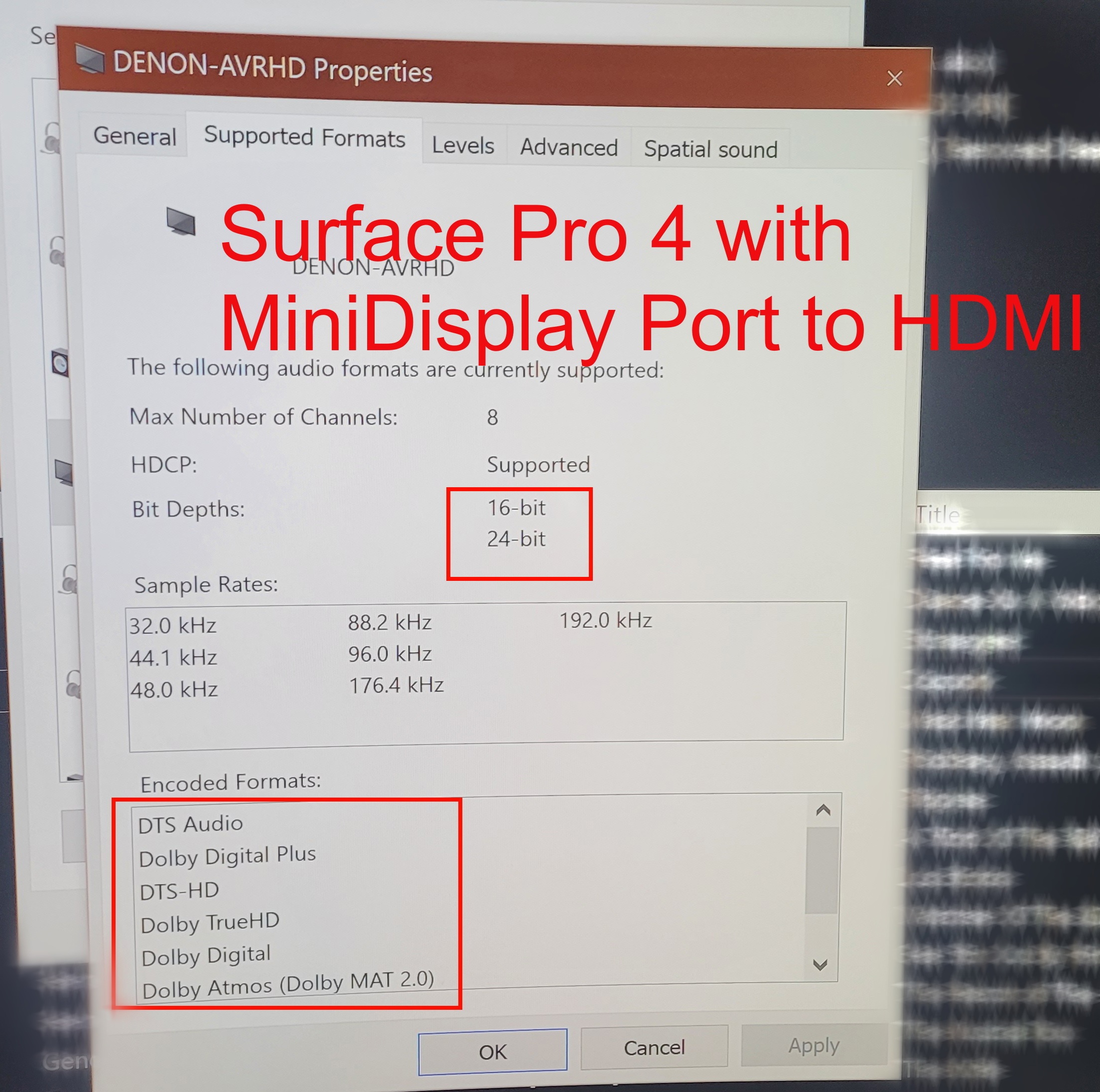 Surface Pro4 MiniP to HDMI 16 + 24bit