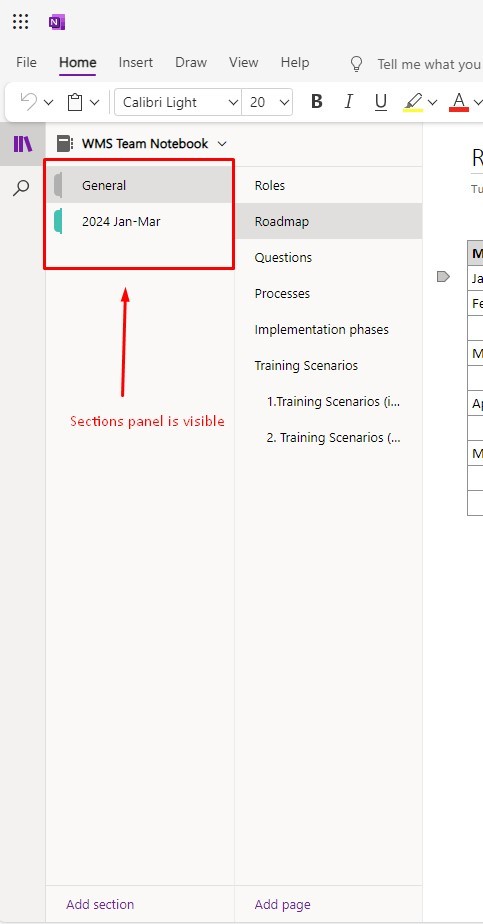 Sections navigation panel is missing on all OneNote notebooks only when ...