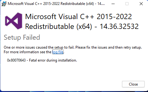 Microsoft visual c++ 2015-2022 redistributale x64 and x86 v 14.36 