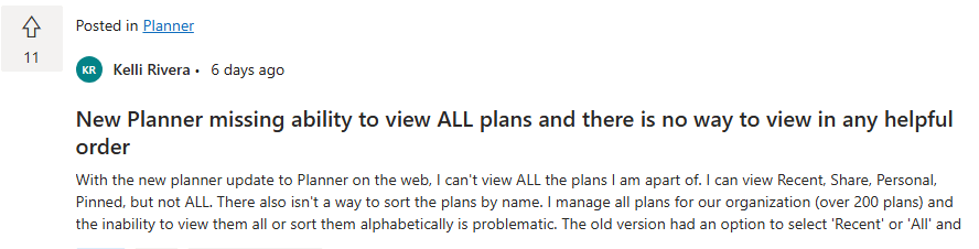 Why are the non-pinned plan names no longer in the left-hand rail of ...