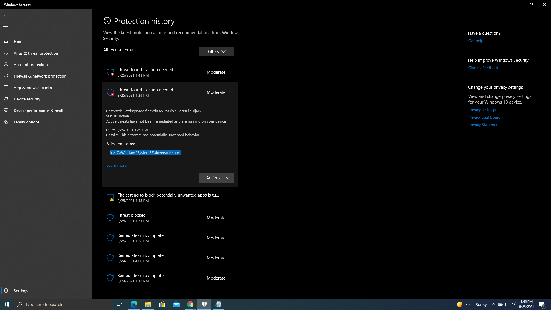 SETTINGSMODIFIER WIN32 POSSIBLEHOSTSFILEHIJACK 228679 visual data 4