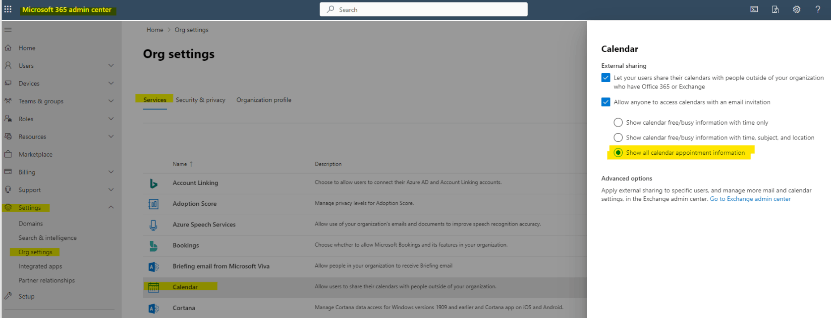 Share Calendar Settings - organisation wide change - Microsoft Q&A