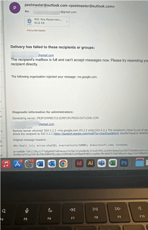 Postmaster@outlook - the recipients mailbox is full and cant accept ...