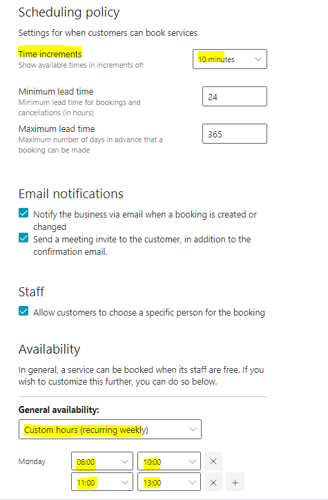 Bookings Time Increments Does not work - Microsoft Q&A