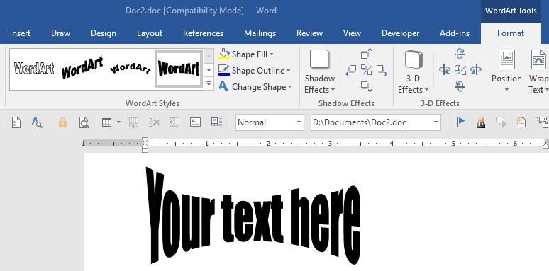 How do I create a line of text that is large at both ends and curves in ...