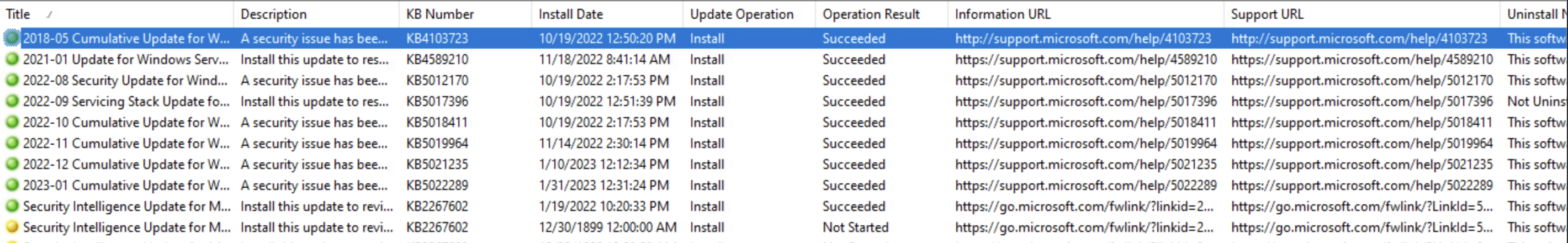 Working Server's DataStore.edb Displaying Windows Update history