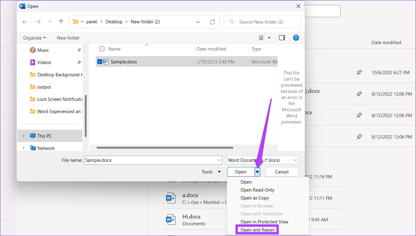 Open and Repair File in Word_result