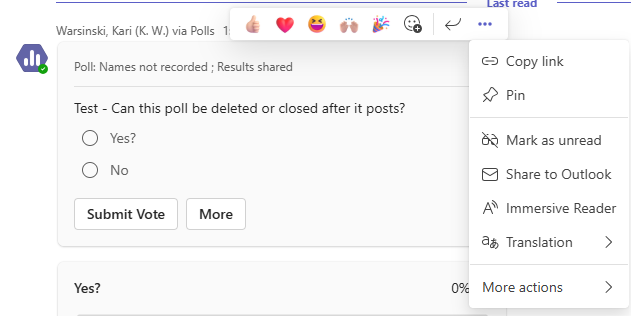 Sample poll after posted, with no option to delete