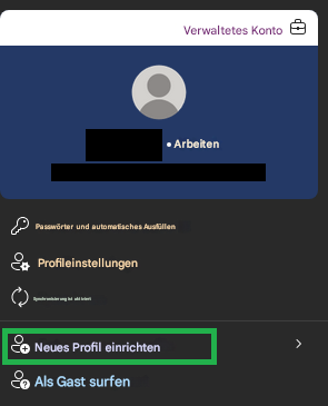 Verwaltetes KontoArbeitenPasswörter und automatisches AusfüllenProfileinstellungenSynchronisierung ist aktiviertNeues Profil einrichten?Als Gast surfen