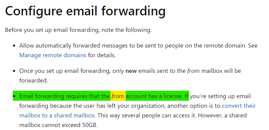 Unlicensed User Email Forwarding - Microsoft Q&A