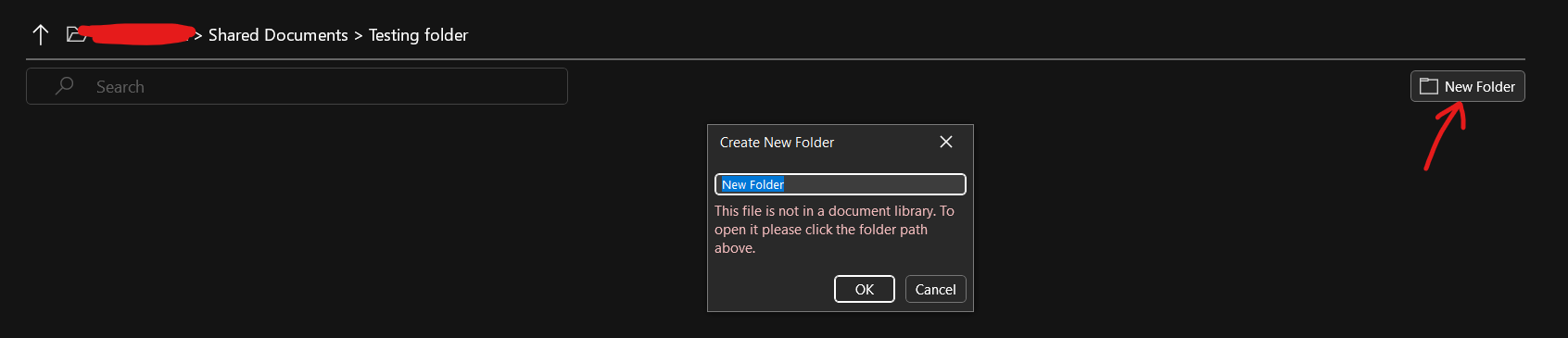 Error when trying to create a new folder in SharePoint from Desktop ...
