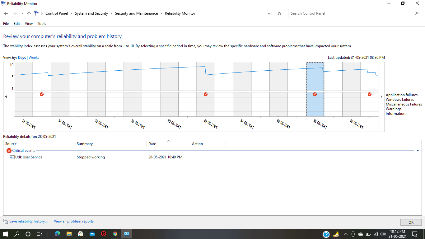 Reliability Monitor not working properly - Microsoft Q&A