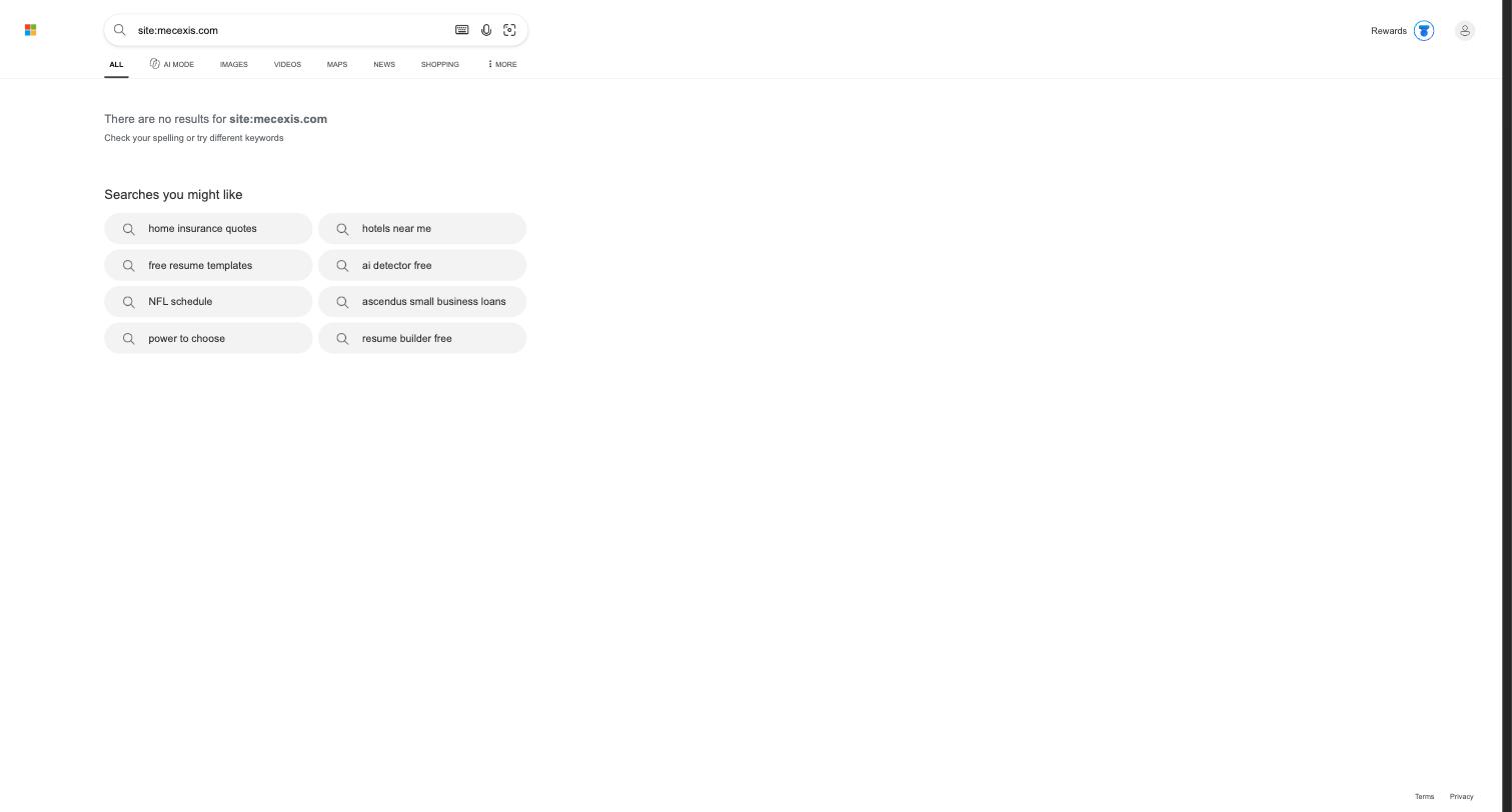 Bing search: there are no results for site:mecexis.com