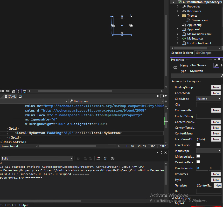 Wpf user control property appears not empty in visual studio xaml