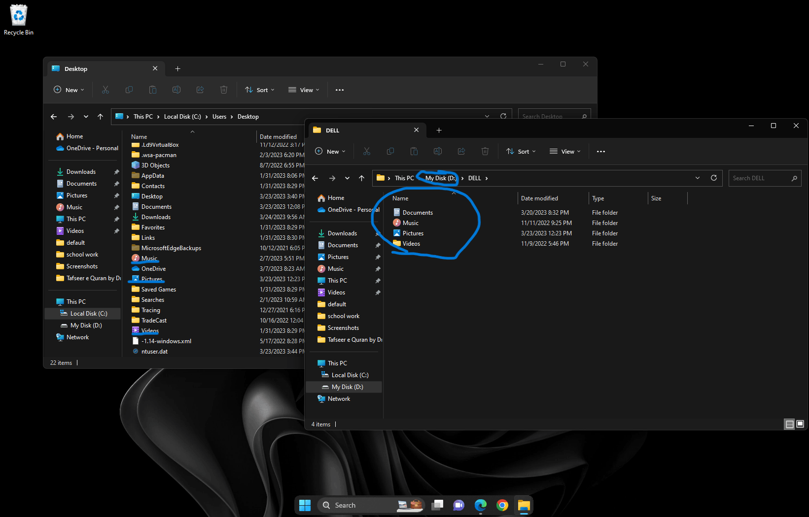 The DELL folder is missing and its components are in the Desktop folder ...