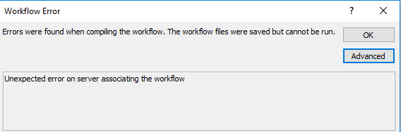 unexpected error on server associating the workflow - Microsoft Q&A