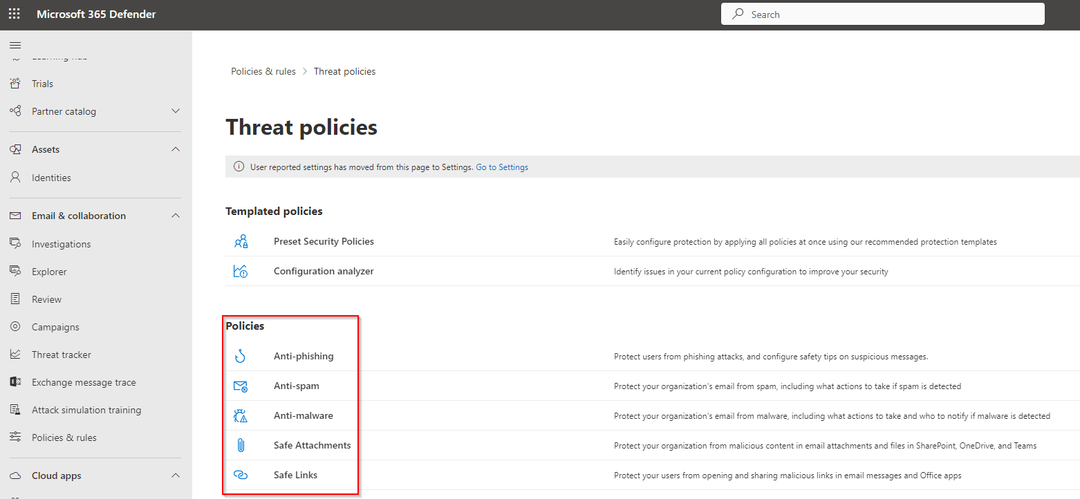 Is there a way to export the settings for a Defender for Office 365 ...