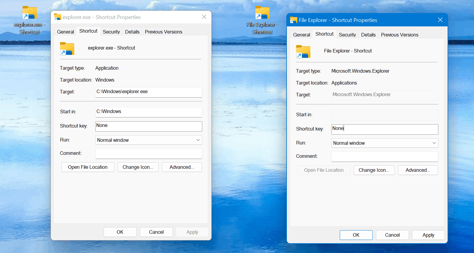 Windows 11 & Windows 10, File explorer shortcuts different behavior ...
