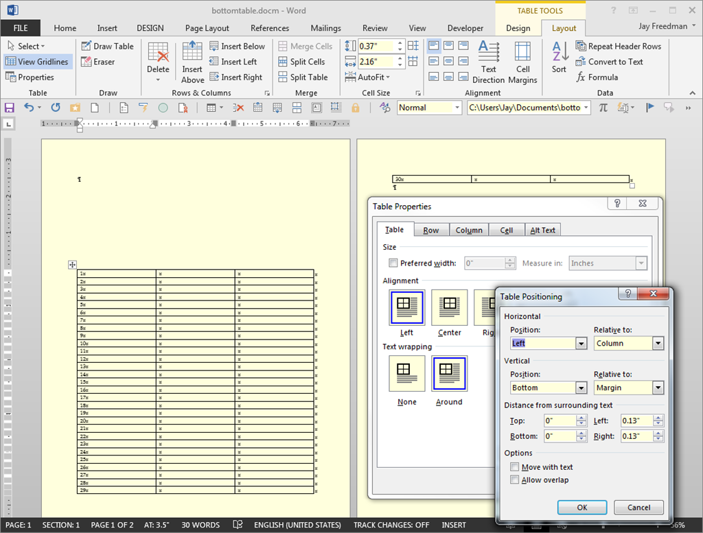 Alignment of tables with the bottom margin - Microsoft Q&A