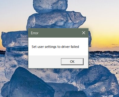 Windows 10 起動時にエラーメッセージ「Set user settings to driver failed」が表示される ...