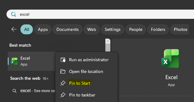 Add Excel Document to Windows 11 Start Menu - Microsoft Q&A