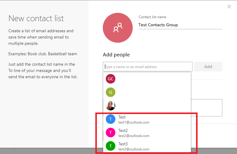 Cannot add new contacts to a group contact list - Microsoft Q&A