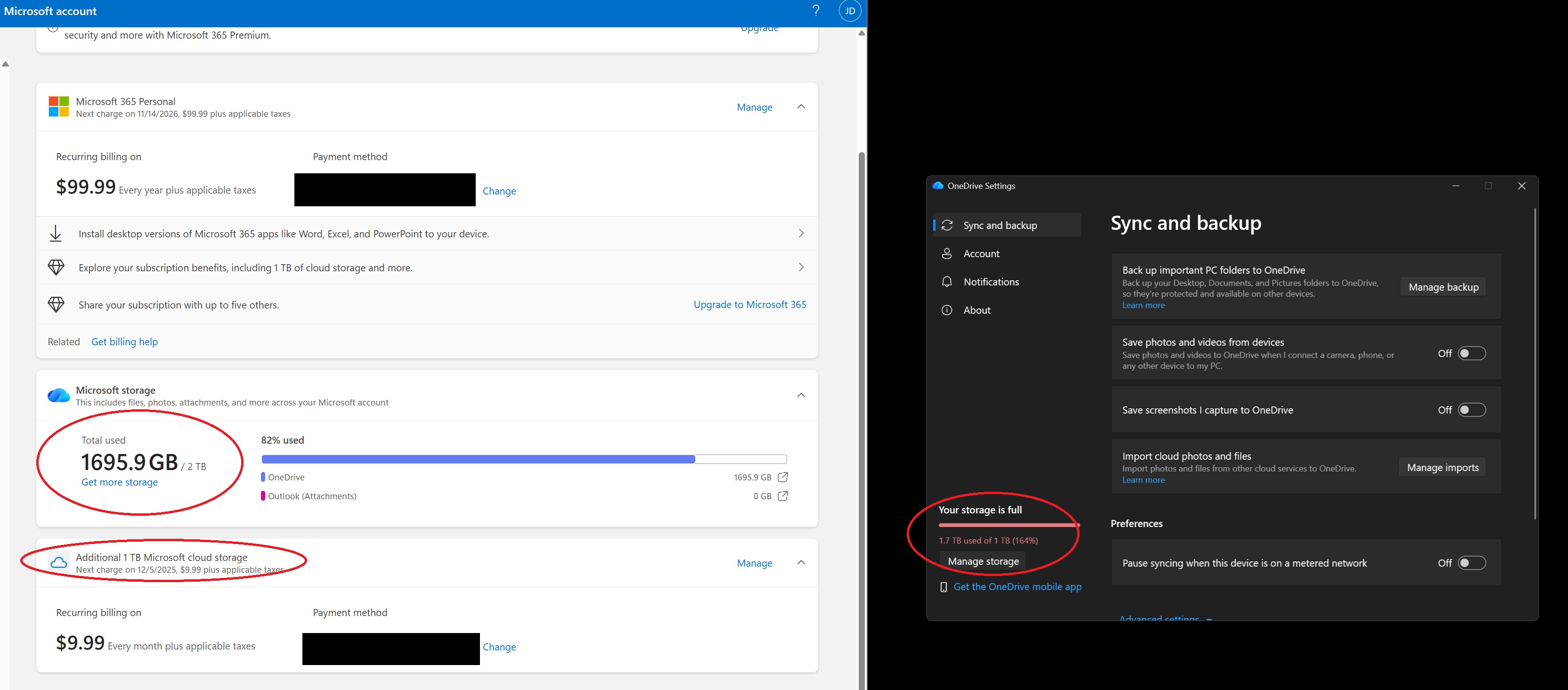 OneDrive client and online not matching storage capacity - Microsoft Q&A