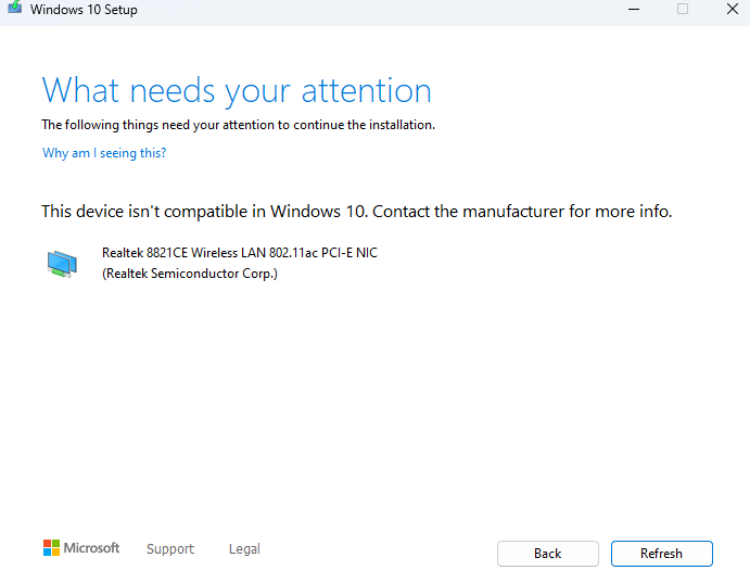 Driver isn't compatible while trying to download Windows 10 - Microsoft Q&A