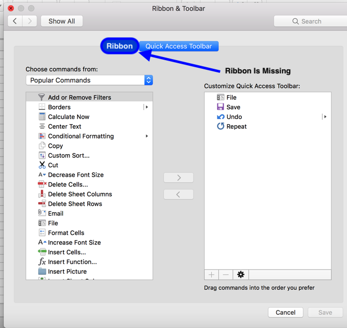 Ribbon Not Showing Under Ribbon & Toolbar Option - Microsoft Q&A