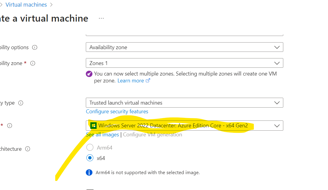 Portal issue with windows server image selection - Microsoft Q&A