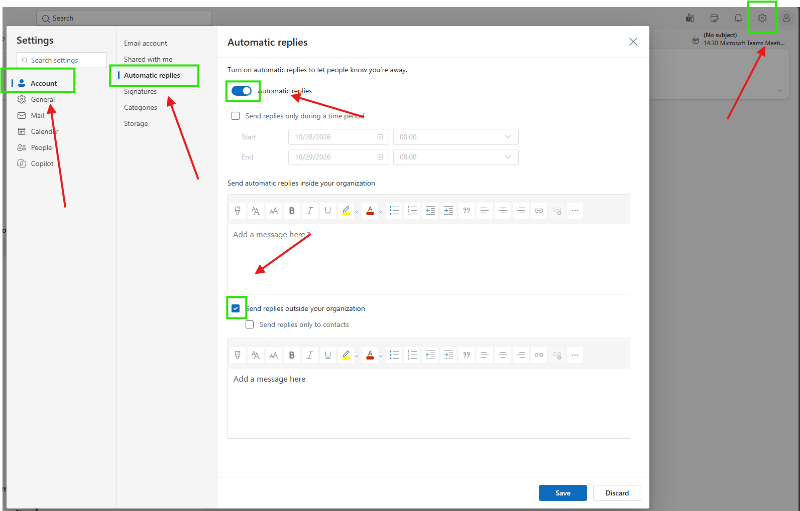 How can I set up a Out of Office Reply for outside business hours ...
