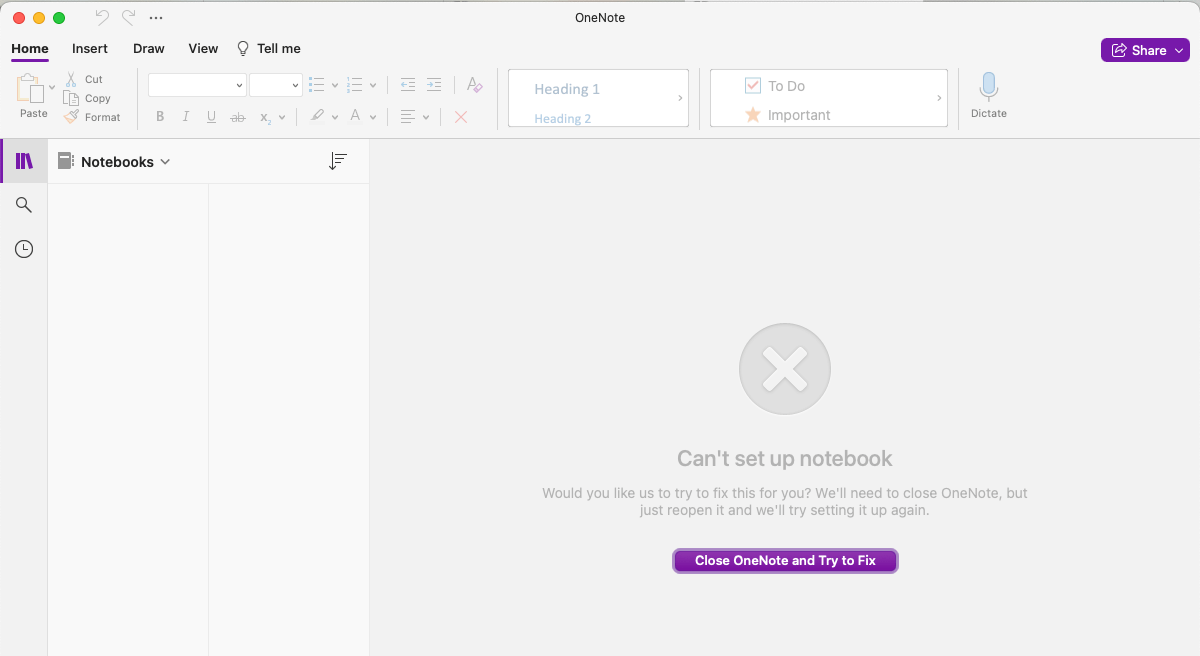 OneNote on Mac “can’t set up notebook