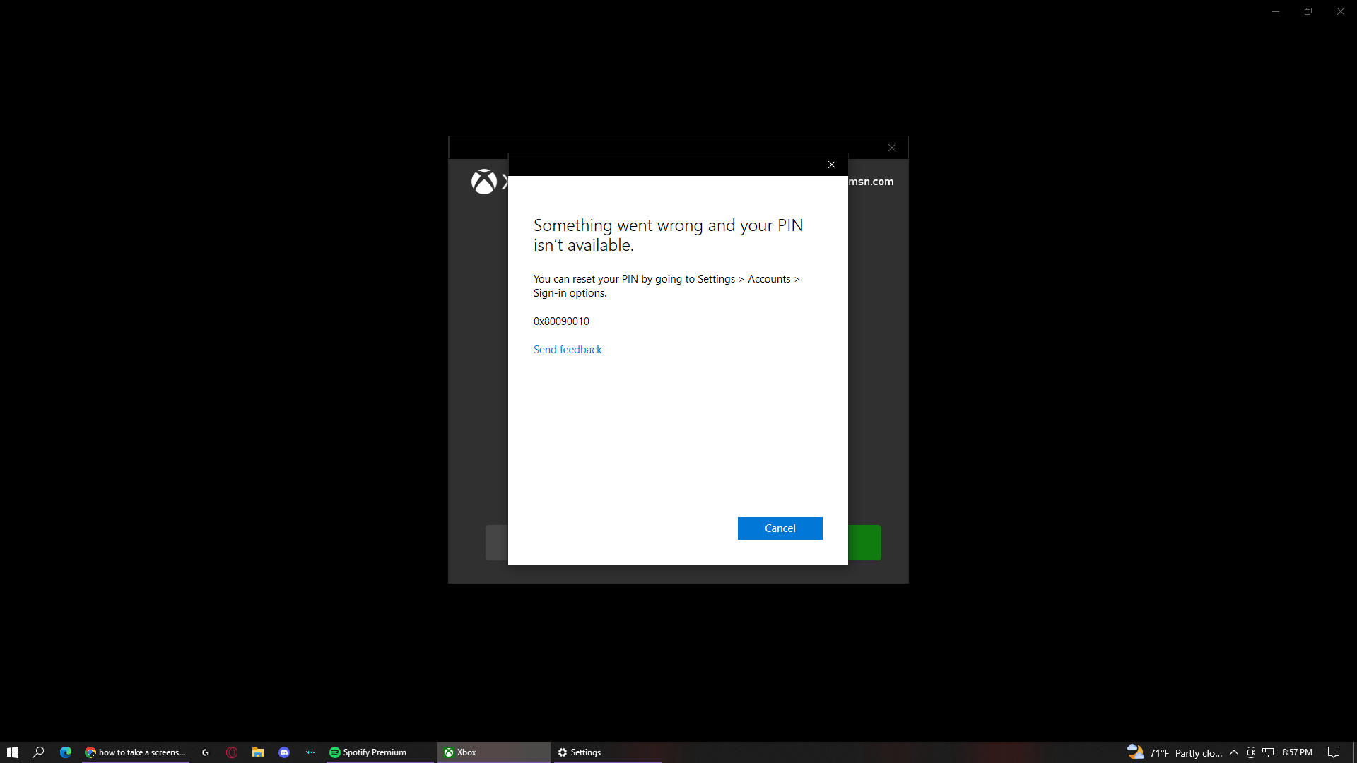 I keep getting error 0x80090010 when I try to login to Xbox, and I am ...
